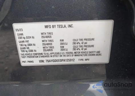 2023 Tesla Model Y Awd/Long Range Dual Motor All-Wheel Drive from USA, damaged, VIN 7SAYGDEE0PA125912